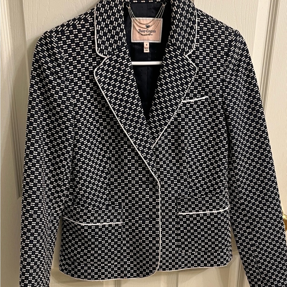 Juicy Couture Navy and White Checkered Blazer